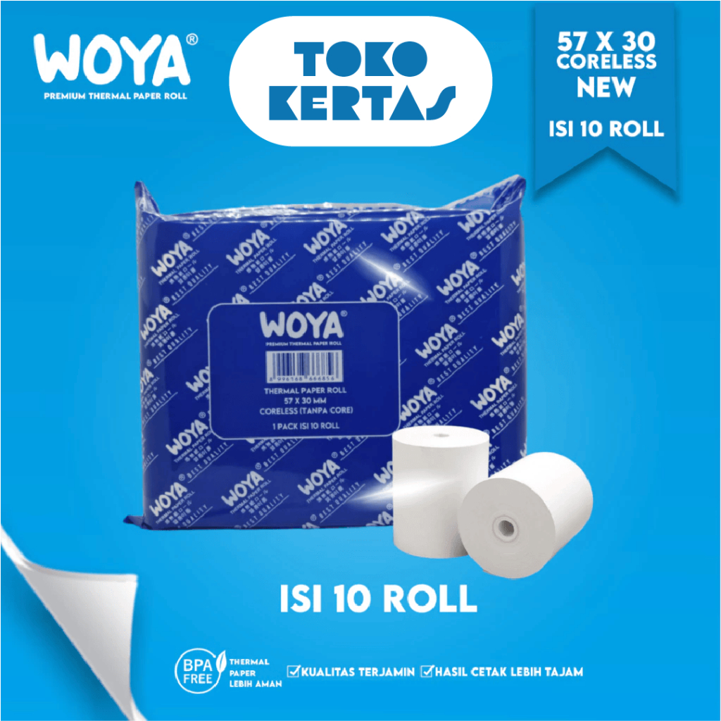 WOYA - Thermal Paper Ukuran 57 x 30 Kertas Termal Untuk Print Struk Isi 10 Roll