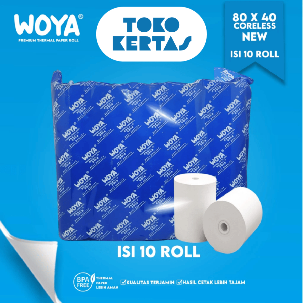 WOYA - Thermal Paper Ukuran 80 x 40 Kertas Thermal Untuk Print Struk Isi 10 Roll