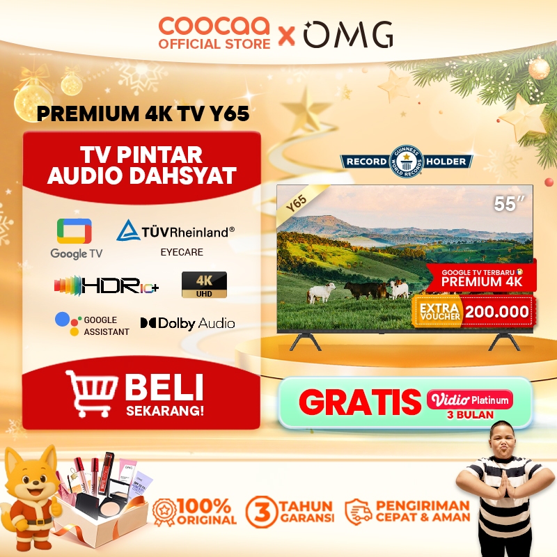 NEW COOCAA TV 55 inch Y65 - 4K GOOGLE TV  - Dolby Audio - Eye Care - HDR10 - Find Remote - (COOCAA 5