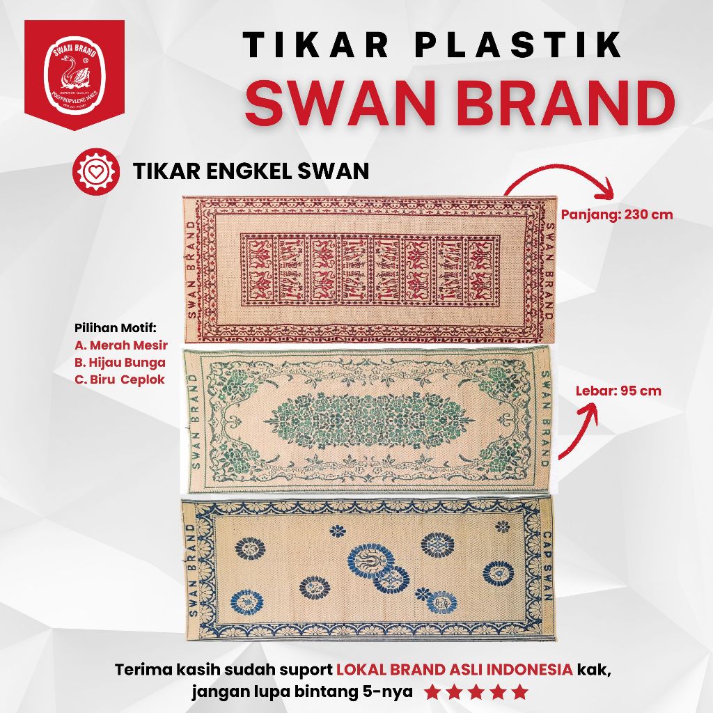 Tikar Plastik Swan Brand - Tikar Engkel SWAN BRAND 230 cm x 95 cm