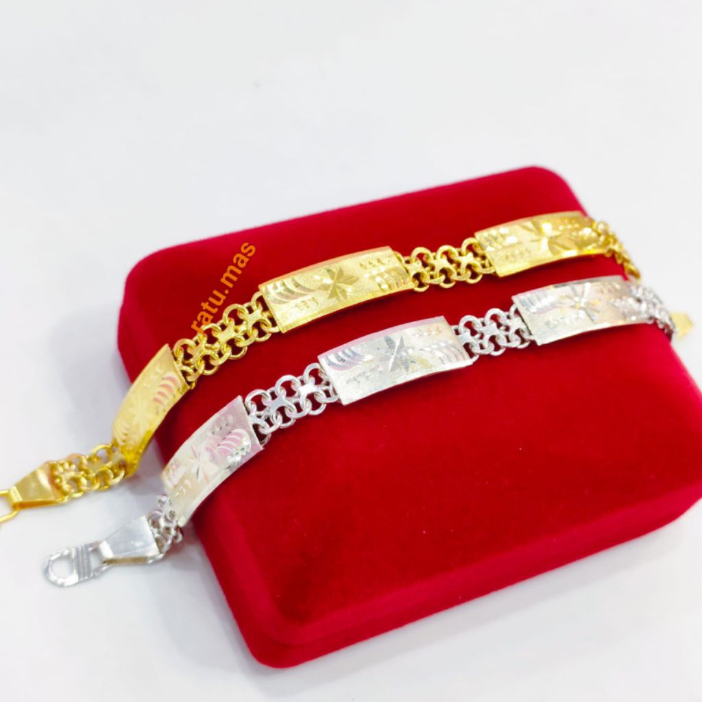 Gelang Rante Plat Dewasa Perak Asli 925 Lapis Emas