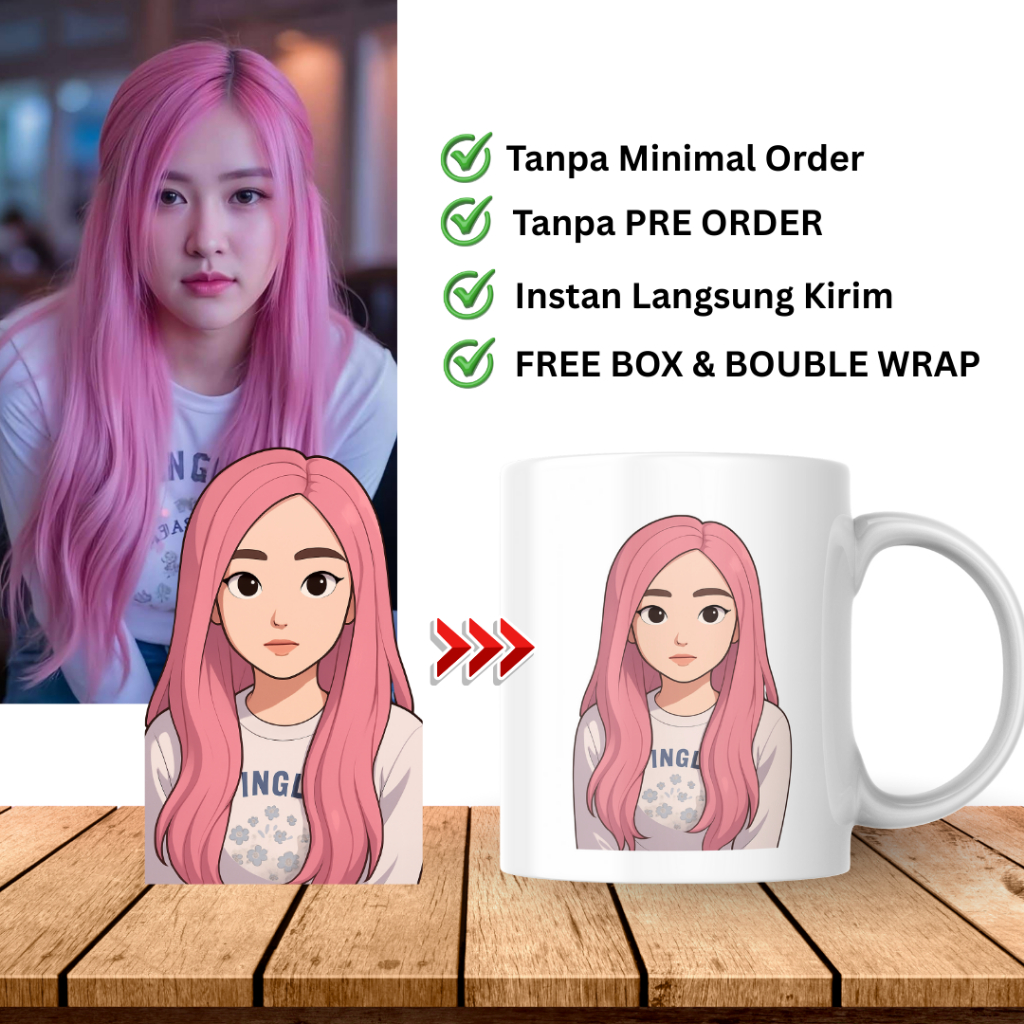 Mug Custom Foto Jadi Kartun – Cetak di Mug Keramik, Proses Cepat Tanpa Pre-Order