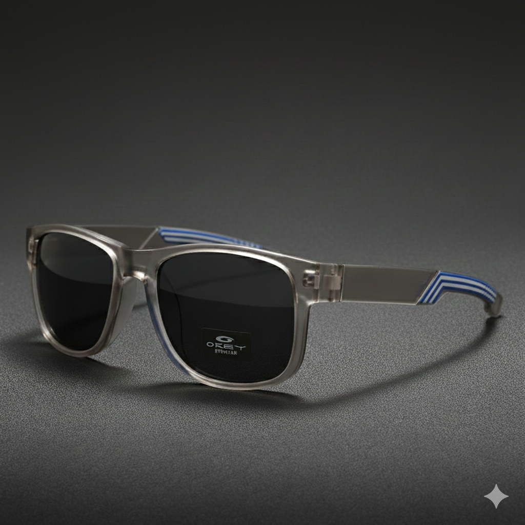 Kacamata Gaya Sporty List Merah Putih Unisex Frame Transparan Grey Fashion UV Protection HF346