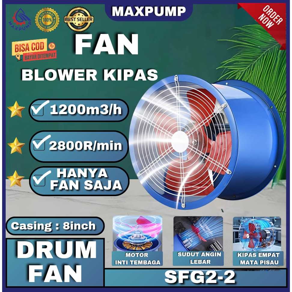 MAXPUMP SFG2-2 Kipas Blower Exhaust 10inch Angin Kipas Angin Hisap 90W Blower Ventilator Kipas Dapur