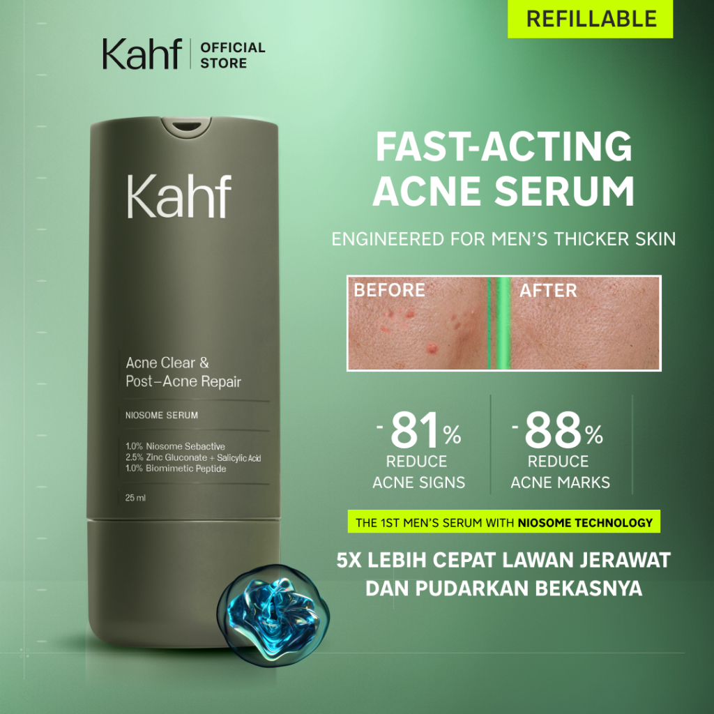 NEW Kahf Acne Clear & Post-acne Repair Niosome Serum 25 ml - Nio-Sebactive, Zinc, Salicylic Acid, Hy