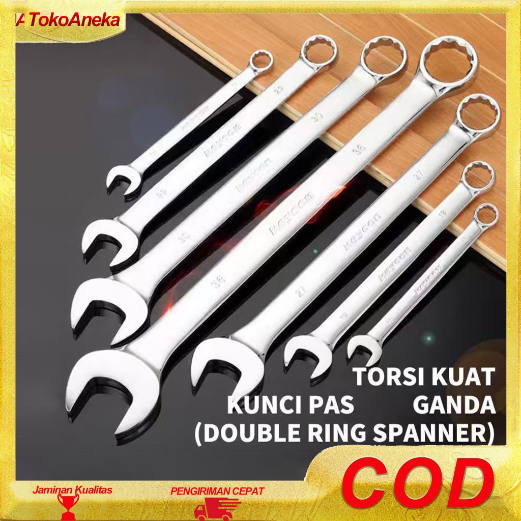 Kunci Ring Pas Combination Spanner Wrench Drop Forged Kelas Industri Panjang Lebih - Ukuran 6-32mm T