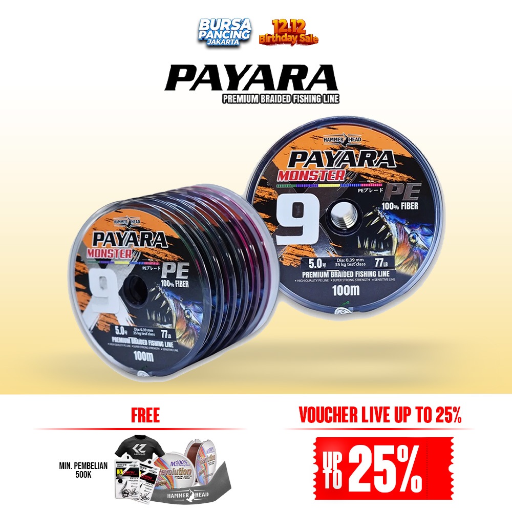 Senar PE HAMMER HEAD PAYARA MONSTER X9 100M Multi Color 100% PE Fiber Connecting Super Kuat