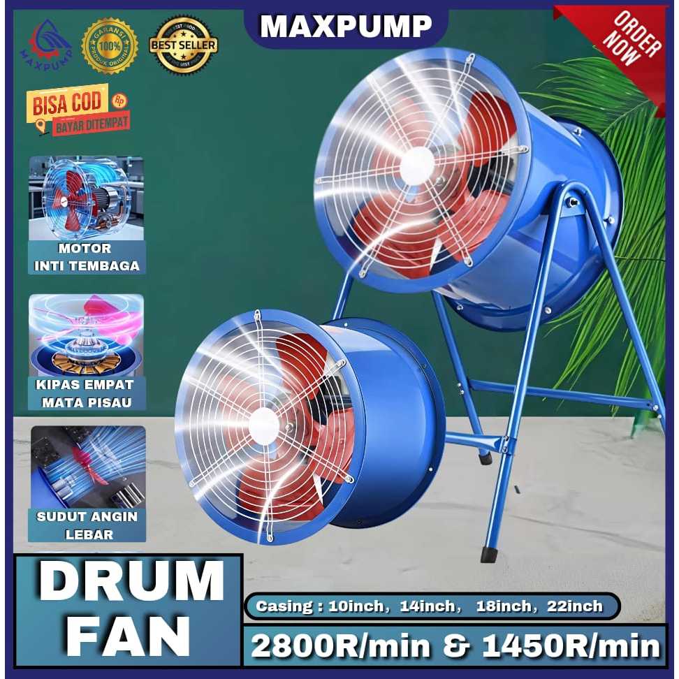 MAXPUMP Drum Fan Extra Low Noise 10 12 16 18 20 22 Inch Blower Kipas Angin Exhaust Fan Ventilator Bl