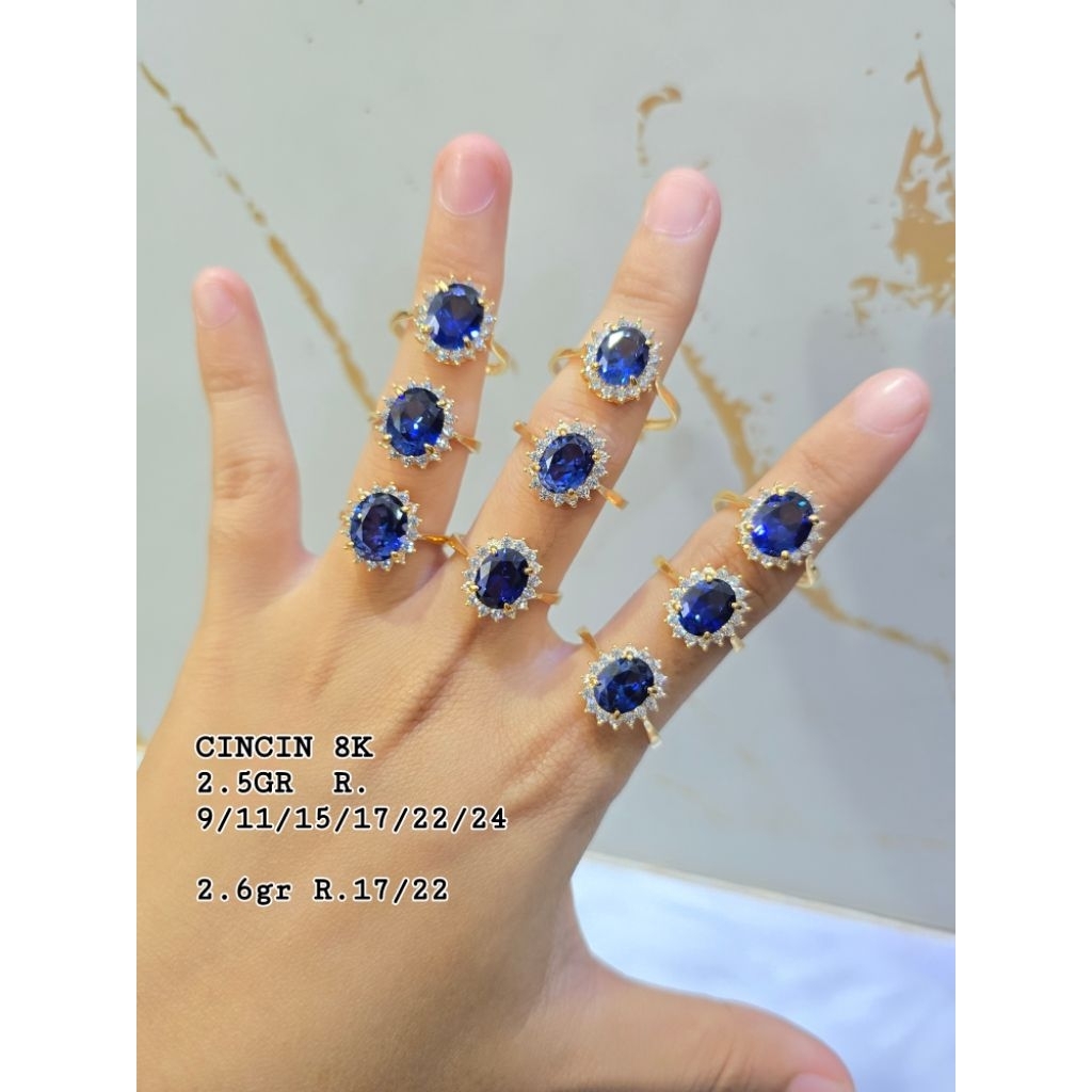 Cincin batu biru LADY DIANA mata mata rosegold