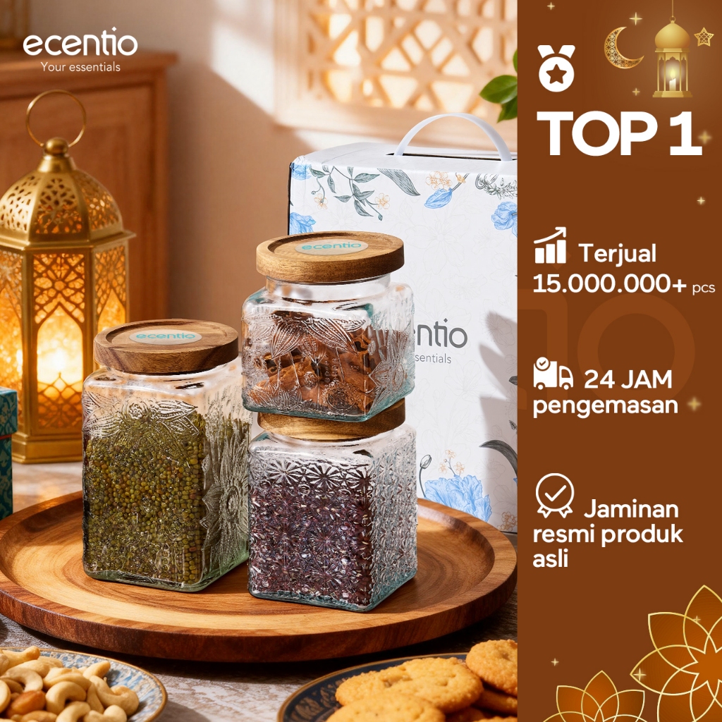 [NEW] ecentio toples lebaran toples kaca toples kaca kedap udara toples kue kering food container to