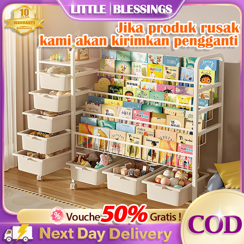 Rak Buku Susun Serbaguna Tempat Rak Buku Anak Rak Portable Roda Rak Mainan Rak Roda Toy Storage