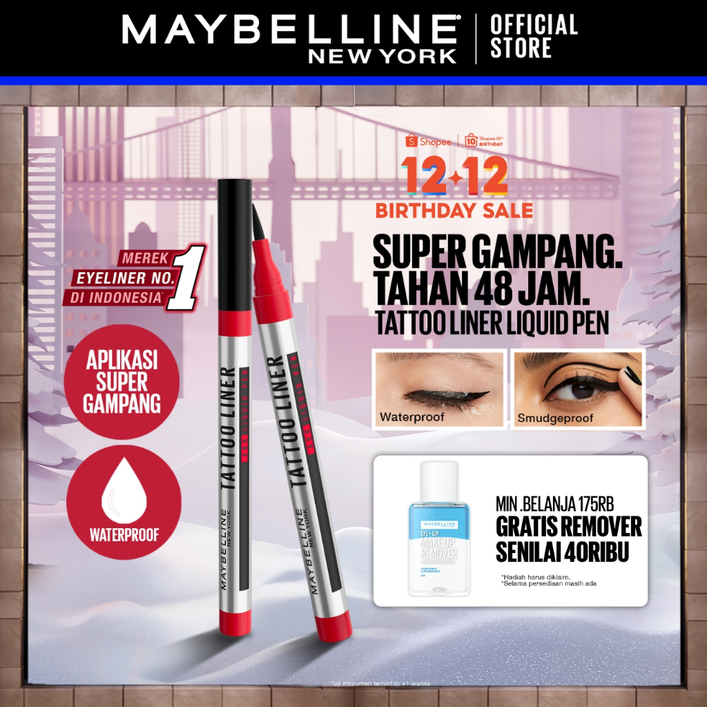 MAYBELLINE OFFICIAL Tattoo Liner 48H Liquid Pen Eyeliner Waterproof Make up Line Tattoo High Impact 