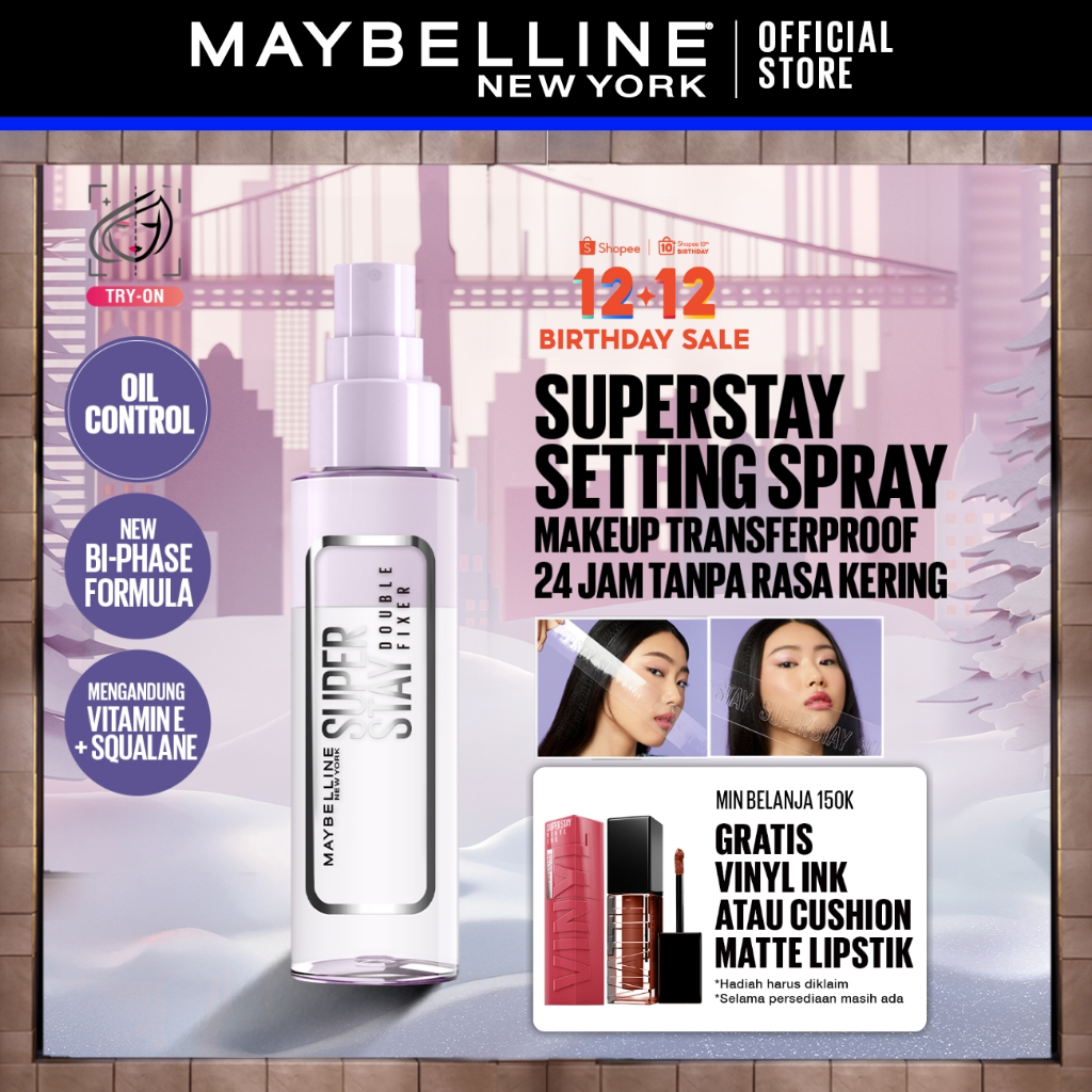 [BARU] MAYBELLINE OFFICIAL Superstay Double Fixer Setting Spray Transferproof Waterproof Oilproof Ta