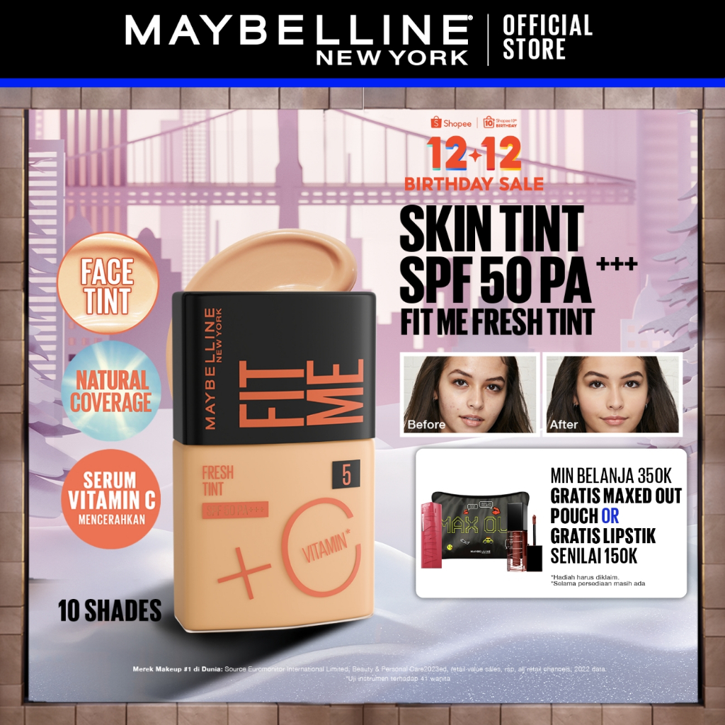 MAYBELLINE OFFICIAL Fit Me Fresh Tint 3 IN 1 30ml Skin Tint Foundation Tinted Sunscreen SPF 50 PA+++