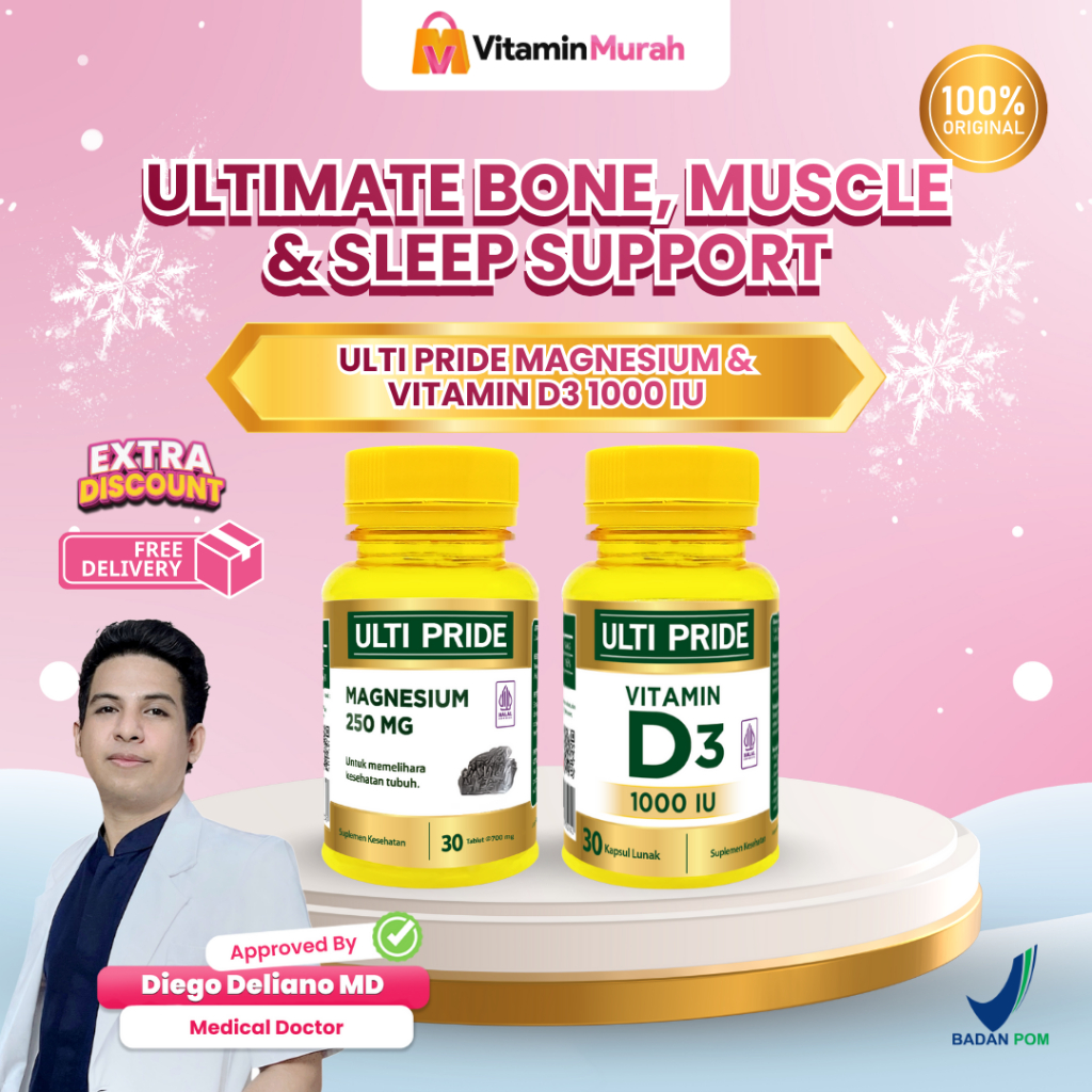 ULTIMATE BONE, MUSCLE & SLEEP : ULTI PRIDE MAGNESIUM + ULTI PRIDE VITAMIN D3 1000 ISI 30 & 100 ( SPE
