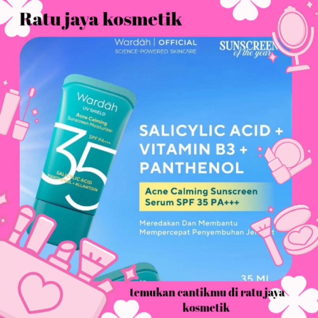 Wardah Acne calming sunscreen serum 35 pa+++ 35ml  untuk wajah komedo jerawat berminyak acnefigter m