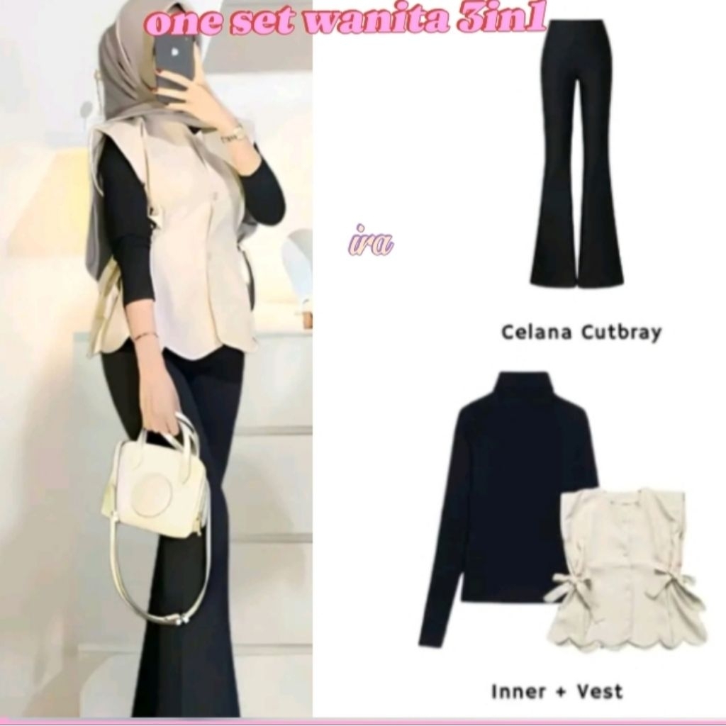 SETELAN CUTBRAY Setelan Wanita Terbaru|| One Set Cutbray Kekinian Set Blazer ll vest