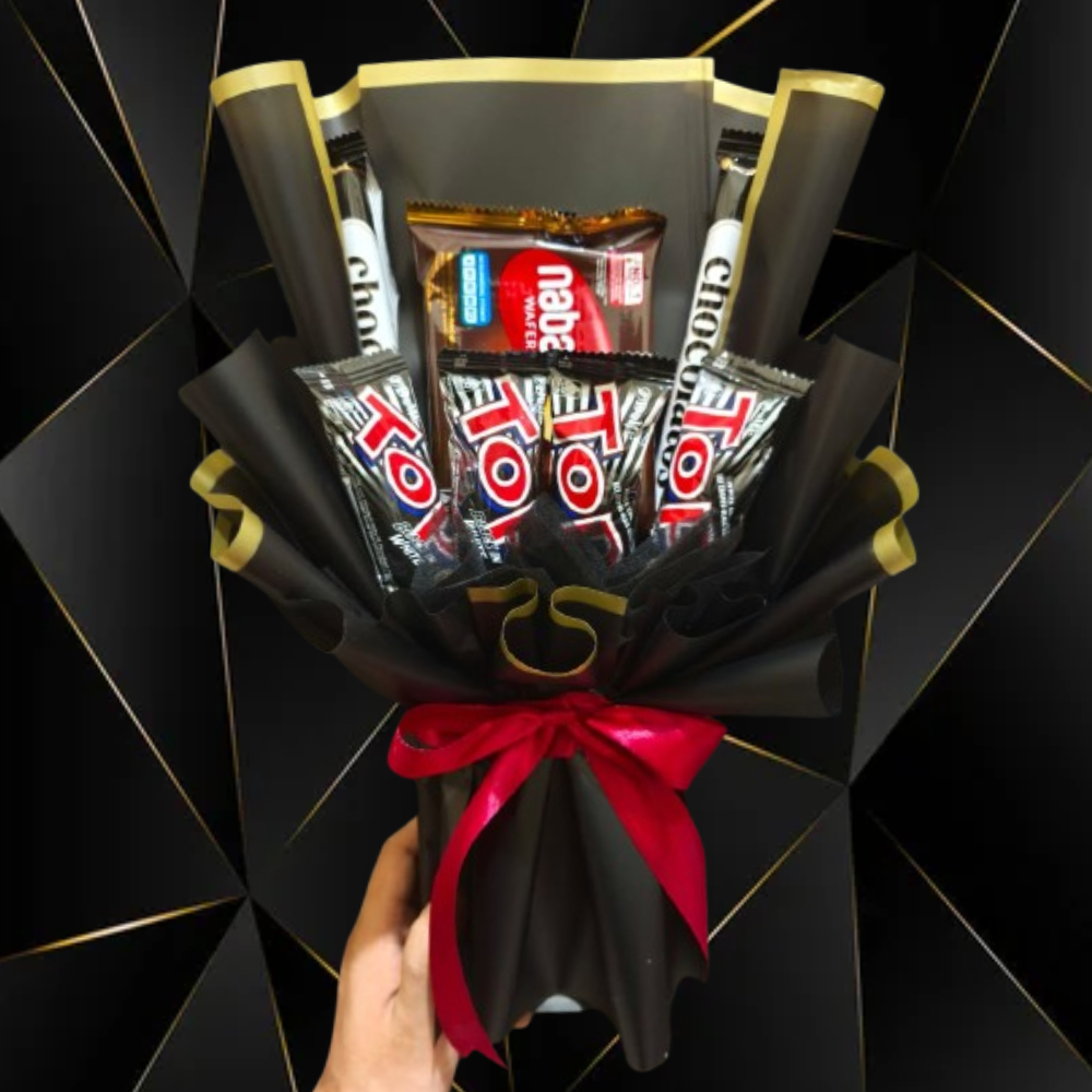 Buket Snack Mini Warna Hitam | Buket Snack Ulang Tahun | Buket Snack Wisuda | Buket Kado | Hadiah Si