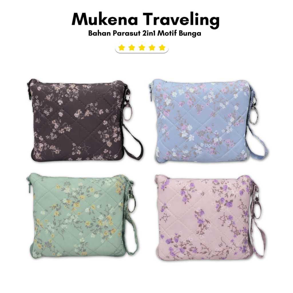 Mukena Travel Parasut 2In1 Premium Motif Bunga Kecil