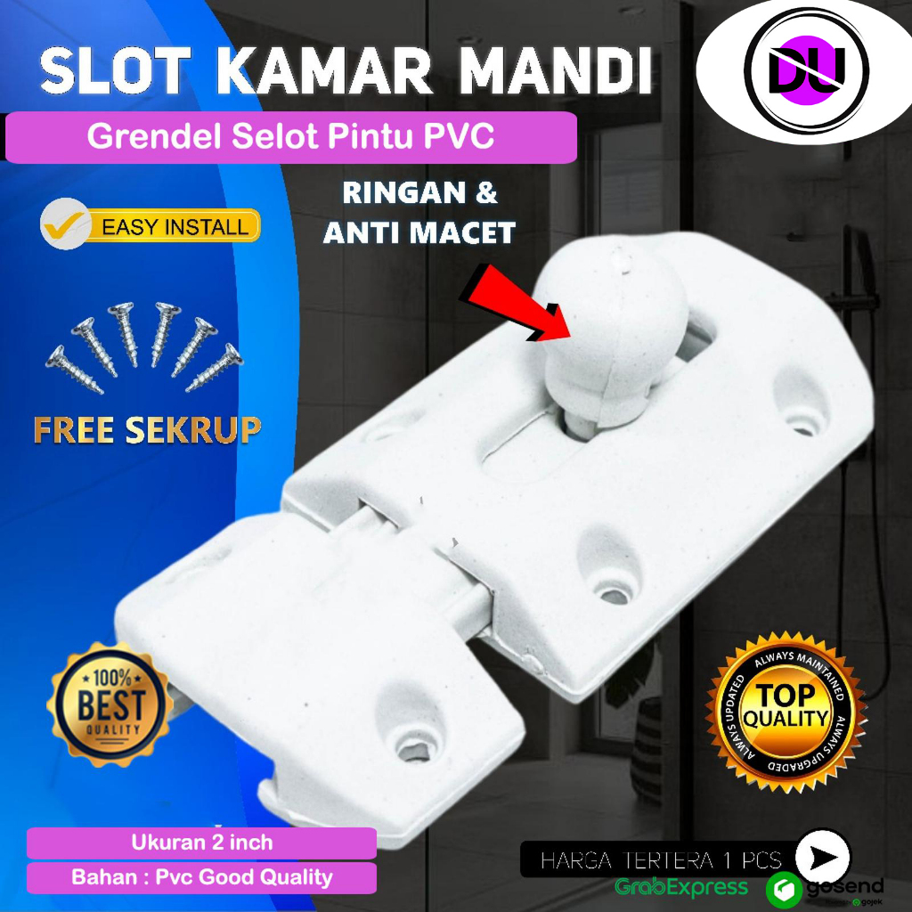 Kunci Selot Pintu Kamar Mandi Slot Kunci 2 Inch Grendel Plastik PVC Selot Pintu Kamar Mandi Wc Toile