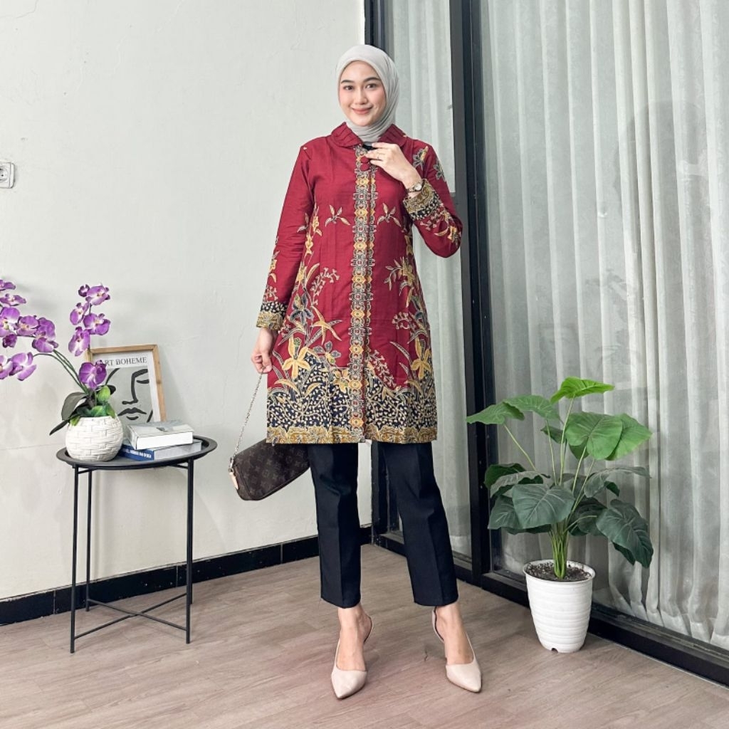 TUNIK BATIK I BAJU BATIK WANITA IlATASAN BATIK // BAJU ATASAN KANTOR // ATASAN BAJU SERAGAM GURU PRE