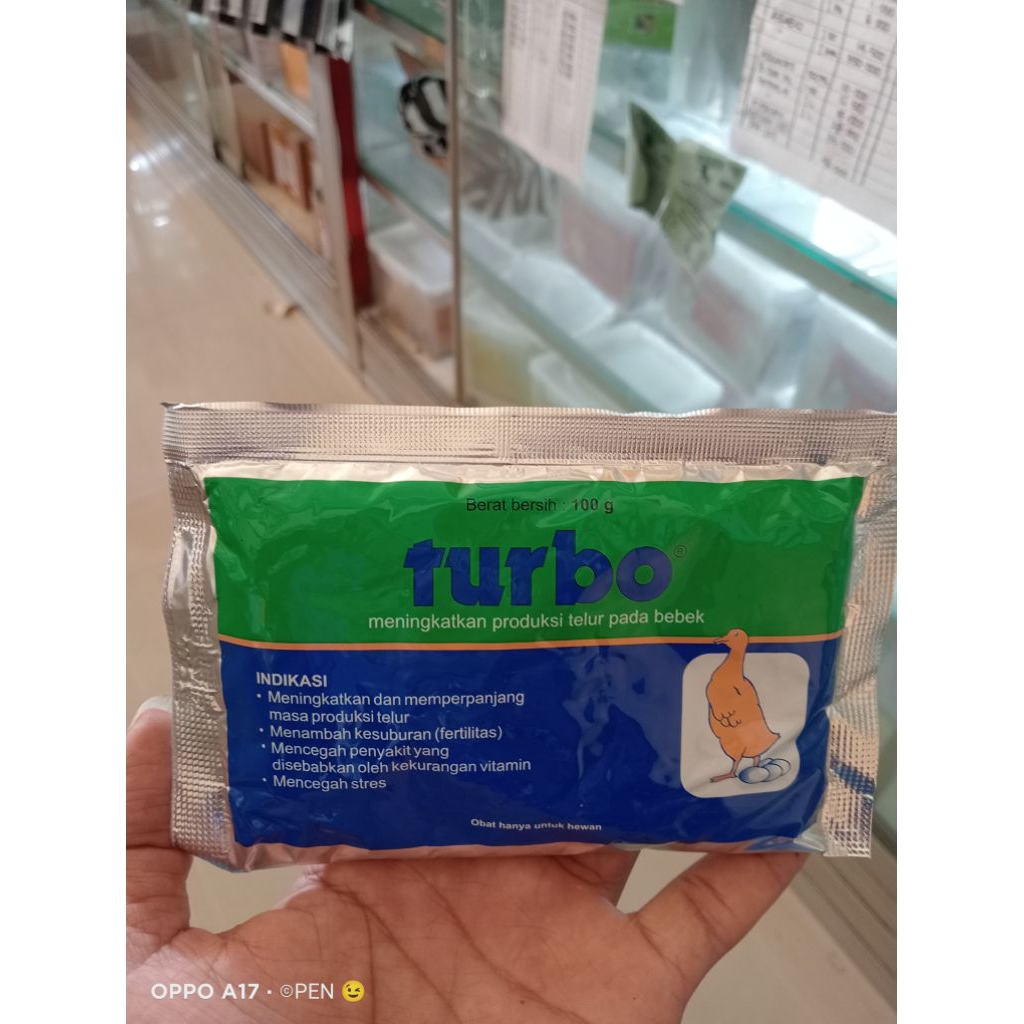 Turbo 100 gram untuk meningkatkan produksi telur bebek/ittik