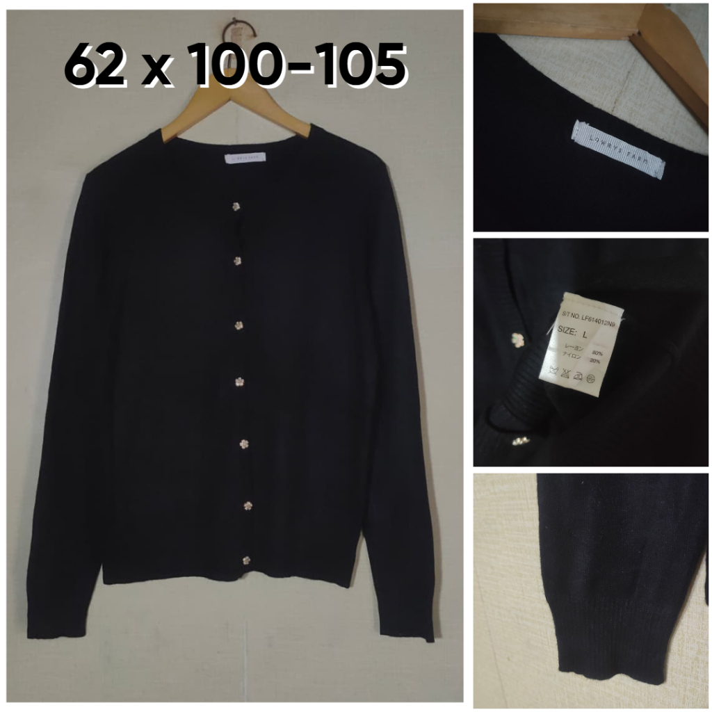 Cardigan Lowrys Farm Hitam O Neck Size L Wanita Cardi Rajut KL078