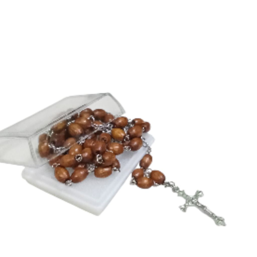 kalung Rosario manik kayu oval 6mm