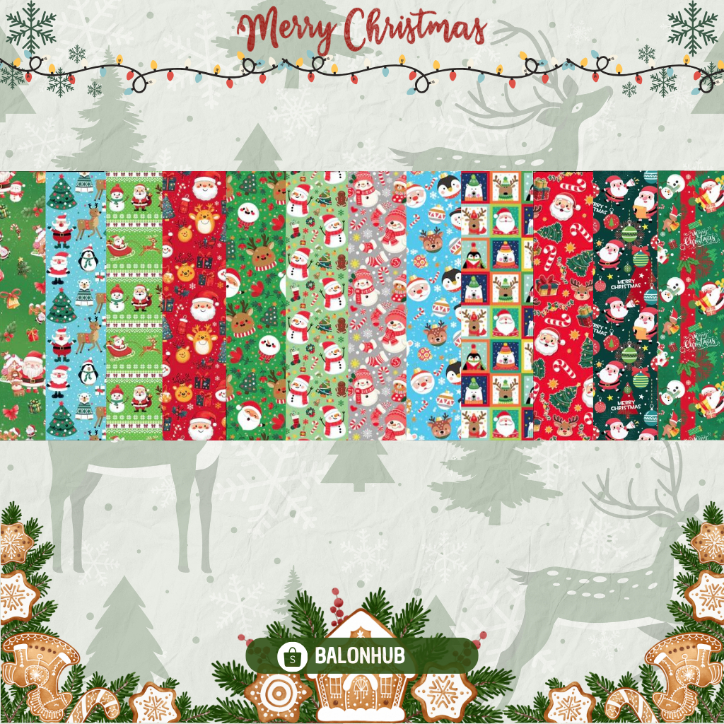 Kertas Kado Natal Premium Tebal Doff Gift Wrap Bungkus Kemasan Hadiah Merry Christmas Kertas Kado Na