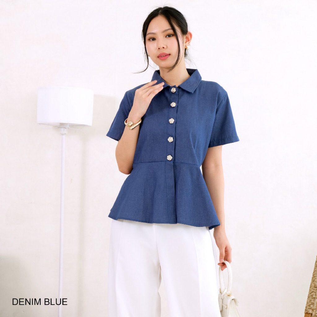 Evilia Denim Blouse Blouse Atasan Top Wanita atasan denim baju denim baju jeans baju jean baju kemej