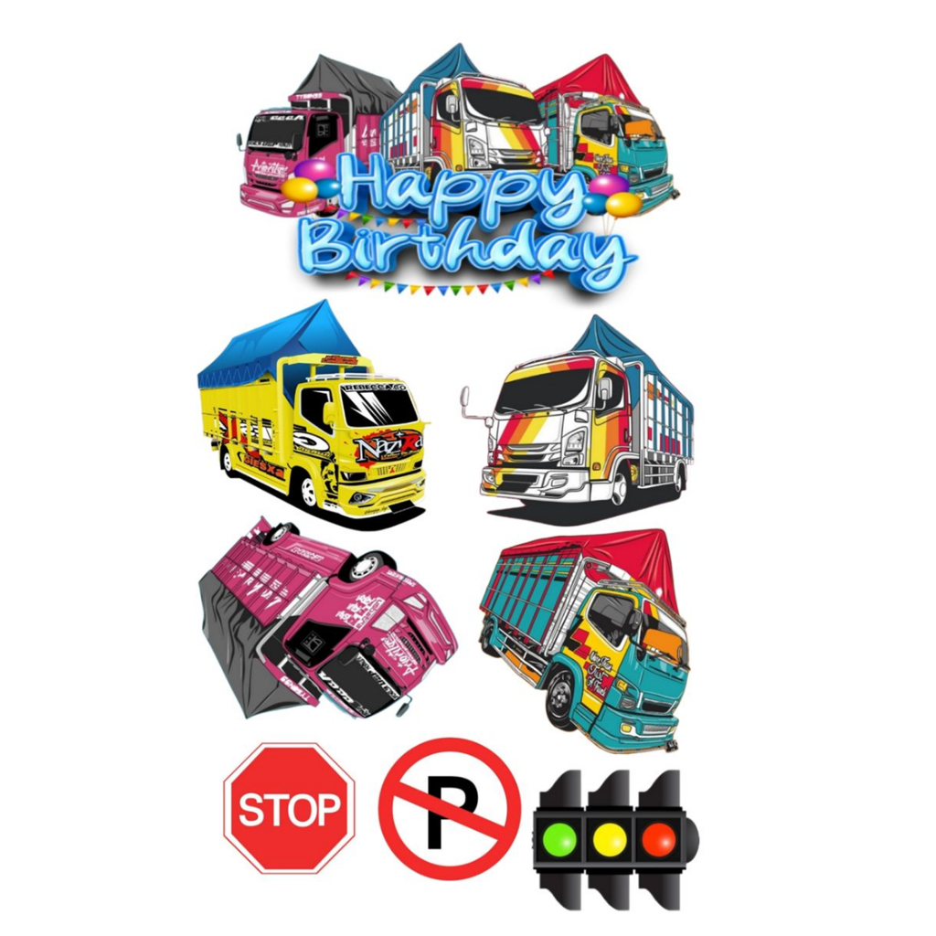 Topper TRUCK OLENG | Topper Cake TRUK Custom Nama | Hiasan Kue Ultah Tema TRUCK