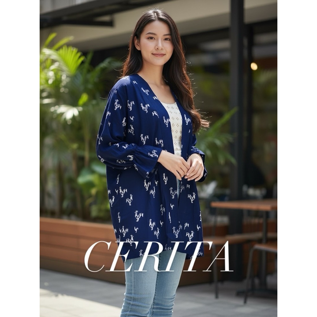 Cerita Outer Batik Wanita Modern Lengan Panjang Allsize Ld 120cm Bahan Rayon Premium Cap Handmade So