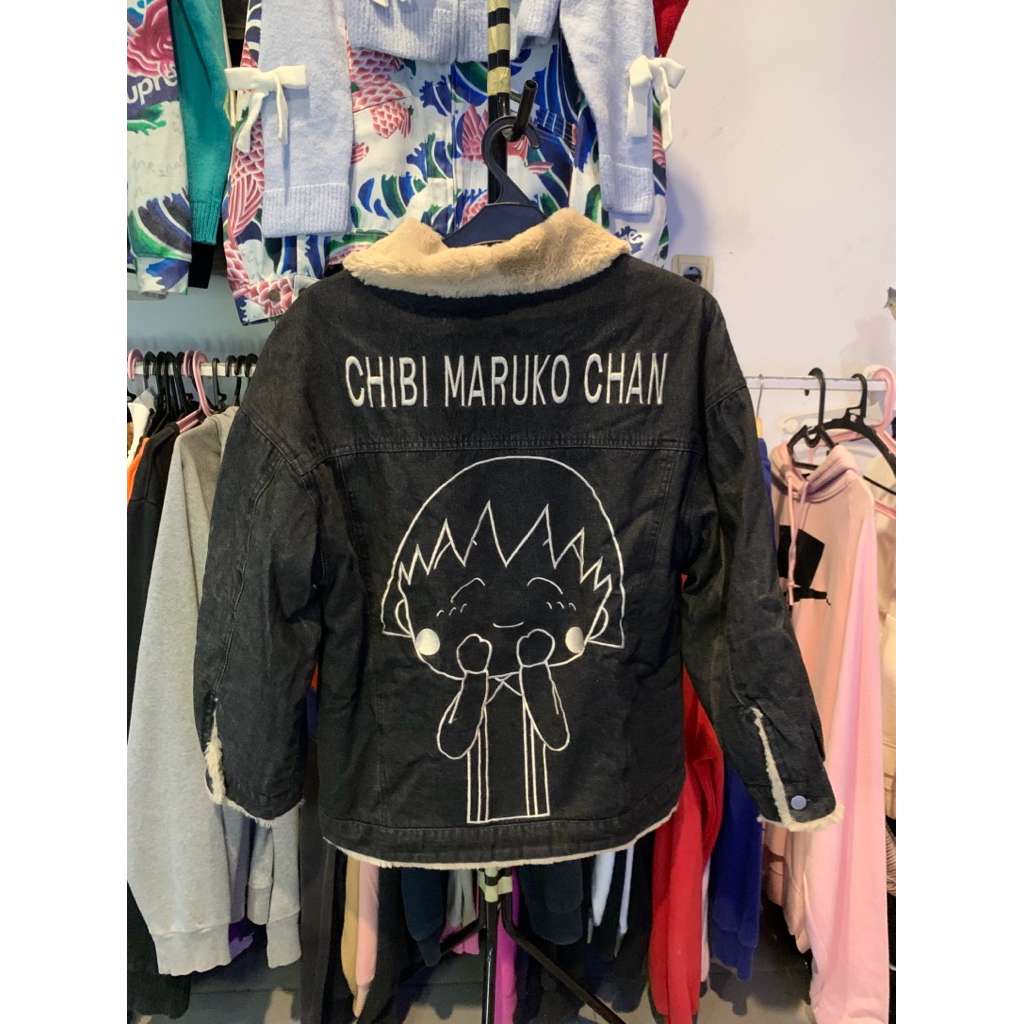 jaket denim sherpa chibi maruko chan//jaket jeans