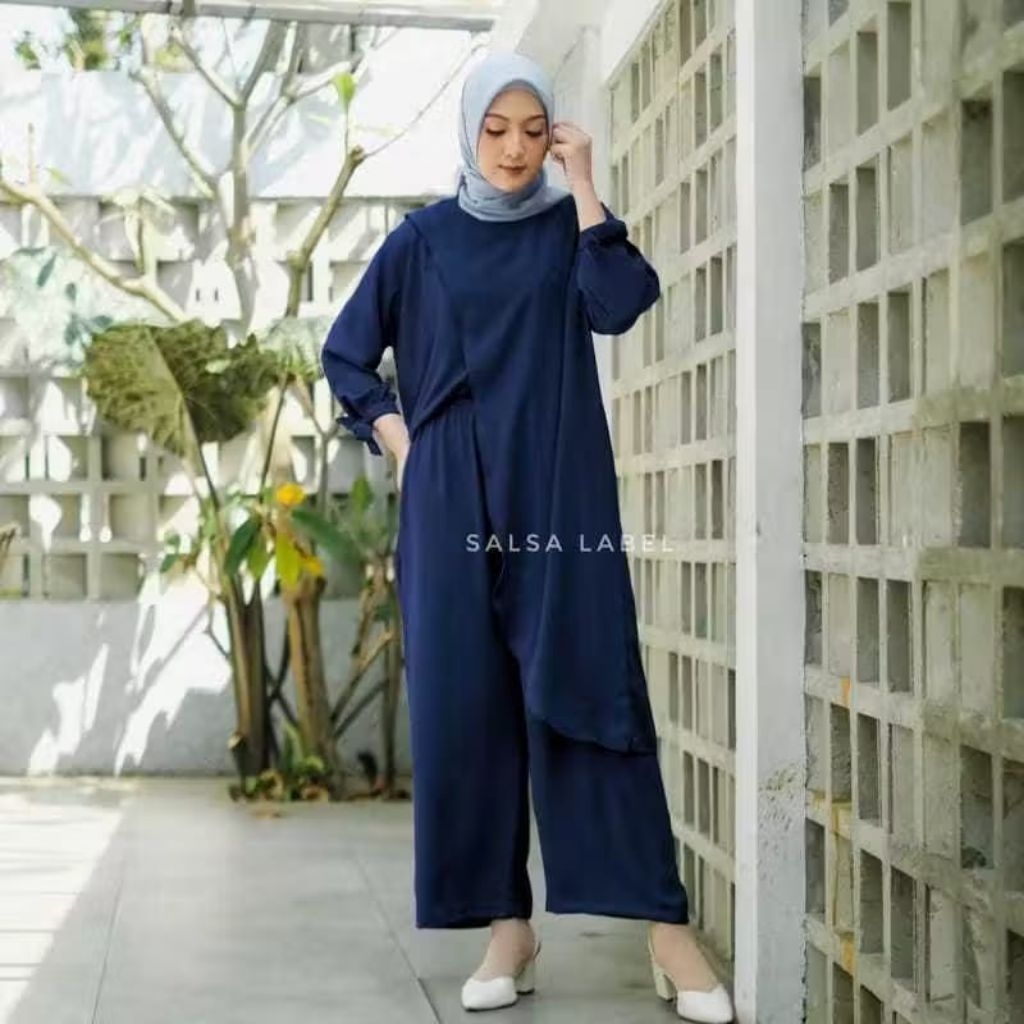 Setelan Wanita Terbaru Crinkle Airflow One Set Celana Terbaru Bahan Peremium