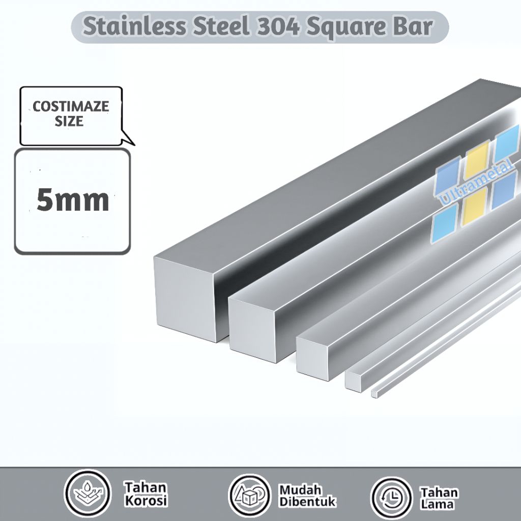 AS STAINLESS 304 SEGI EMPAT | 5MM X 5MM PER 1CM | AS KOTAK SS304
