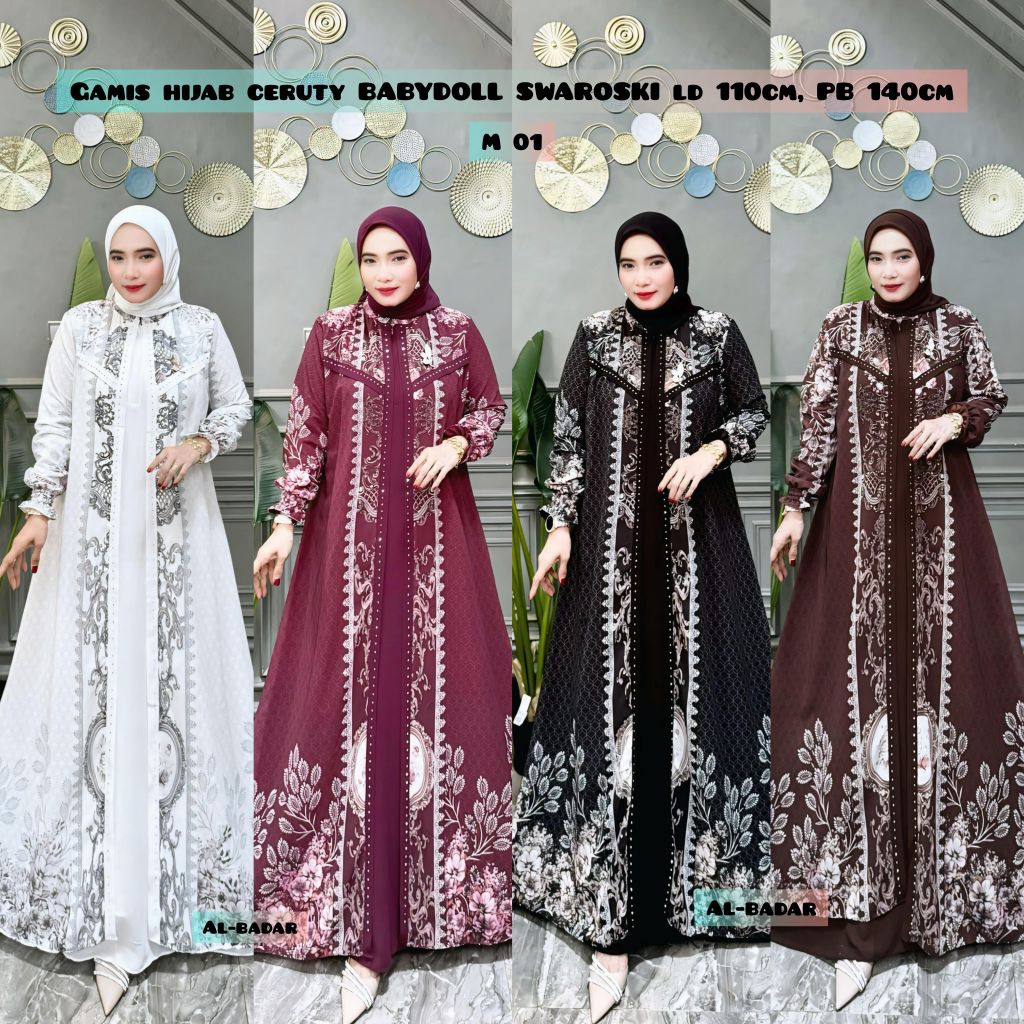 NADIRA Dress Gamis Ceruty Sultan Premium Sabyan Model Mix Payet Swarovski Set Hijab