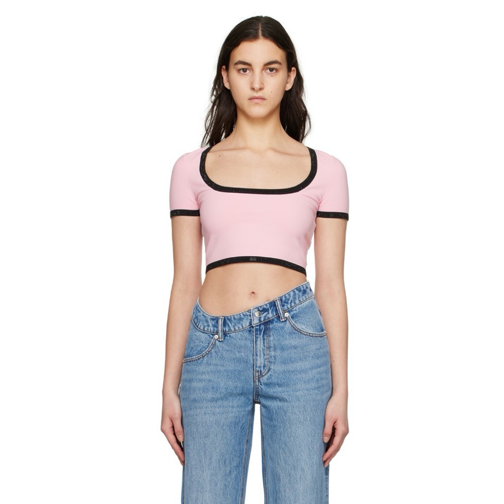 Alexander Wang Pink Crystal Crop T-Shirt / Atasan Kaos Wanita Alexander Wang