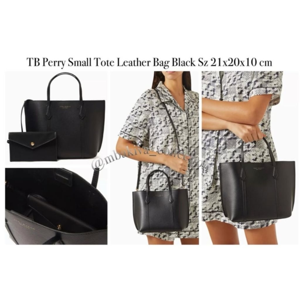 TB Perry Small Tote Leather Bag Black