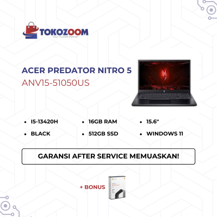 ACER PREDATOR NITRO 5 ANV15-51-50U5/I5-13420H/16GB(2x8GB)/SSD512GB/RTX4050-6GB/15.6"/WIN11+OHS/B...
