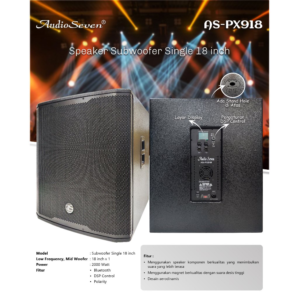 Speaker Aktif Subwoofer 18 Inch 2000 W Bluetooth AS PX918 Audio Seven