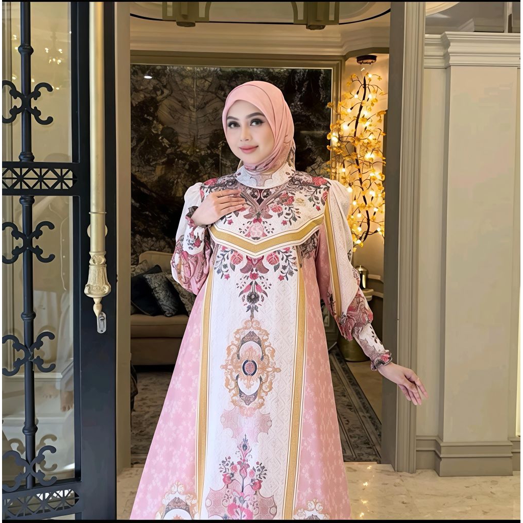Gamis Klok pink Mix Putih ORI Shellasaukia