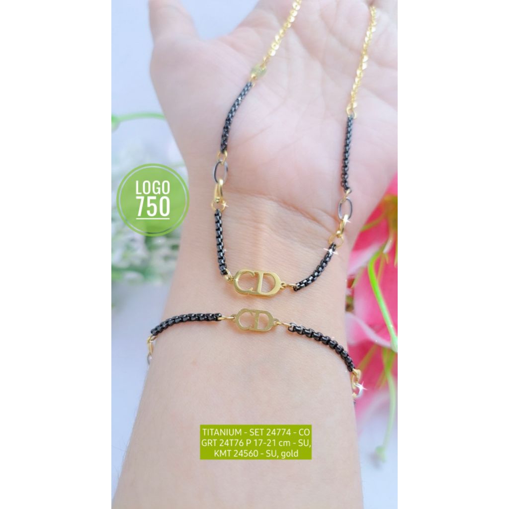 GELANG KALUNG EMBOSS 750 KOMBINASI BLACK-GOLD & BLACK-ROSEGOLD ANTI KARAT STAINLESS STEEL TITANIUM T