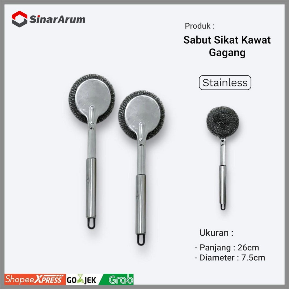Sikat Cuci Piring Kawat Gagang Stainless / Sabut Cuci Piring Nekel Gagang
