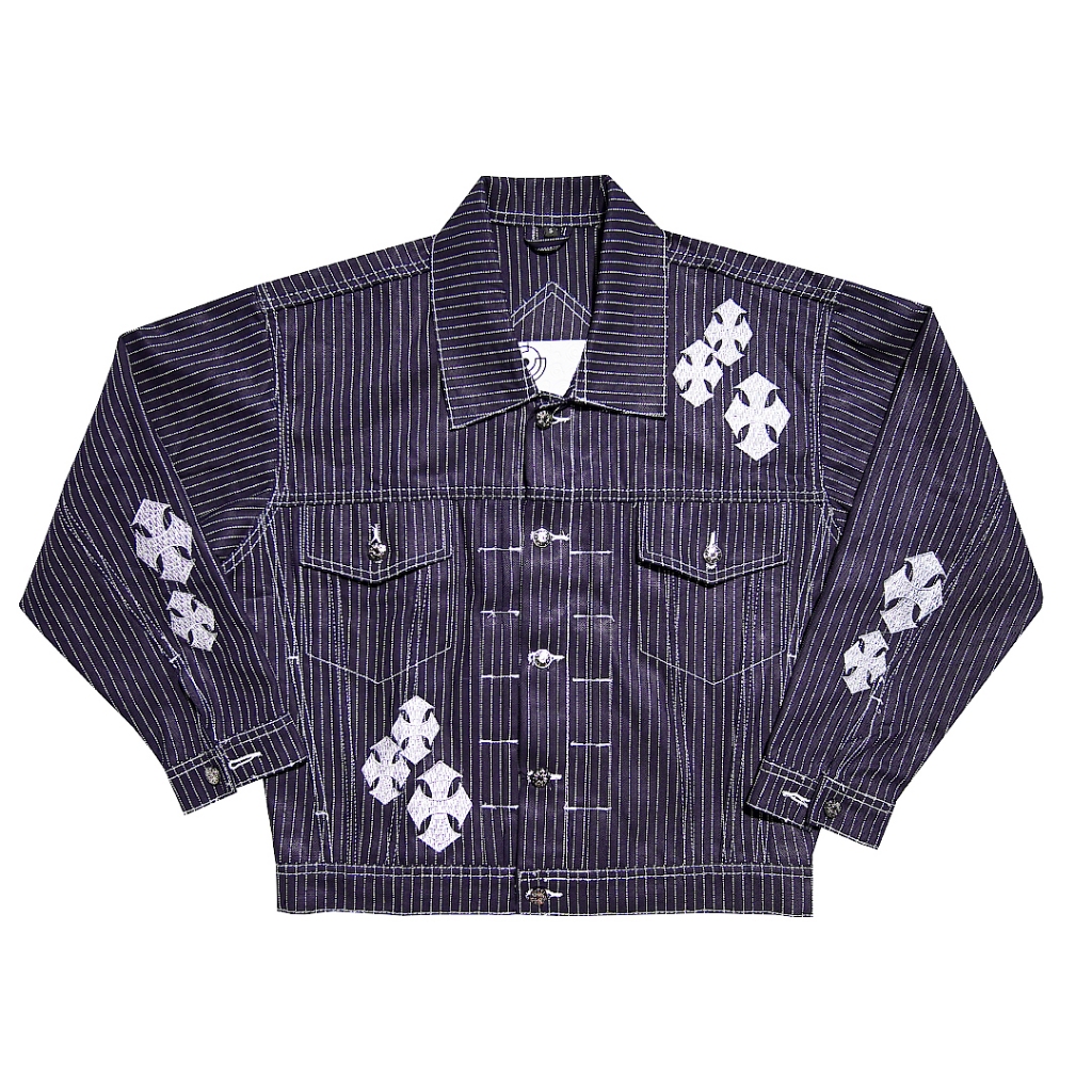 Jacket Boxy Crop Fit Wabash 10 oz Cultural Blue – Distro New Edition Denim Stripe Patch Embroidered