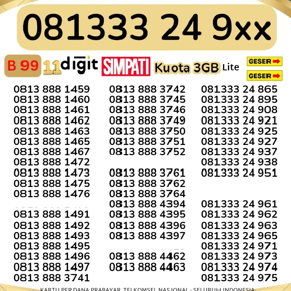 11 DIGIT TELKOMSEL BONUS KUOTA 3GB NOMOR CANTIK 3332 TELKOMSEL 4G 5G NOCAN SIMPATI TELKOMSEL KWARTED