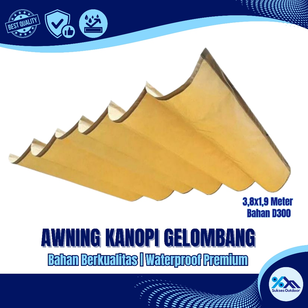 Awning Kanopi Taman Gelombang Ukuran 3,8 x 1,9 Meter Bahan D300 | Sun Shade Gulung
