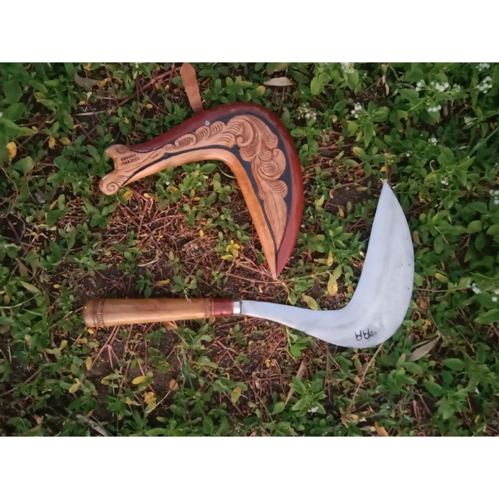 Arit Gaet Serangka Seni Ukiran Bali - Baja Asli Premium I SUPER TAJAM - Alat Panen Rumput Padi