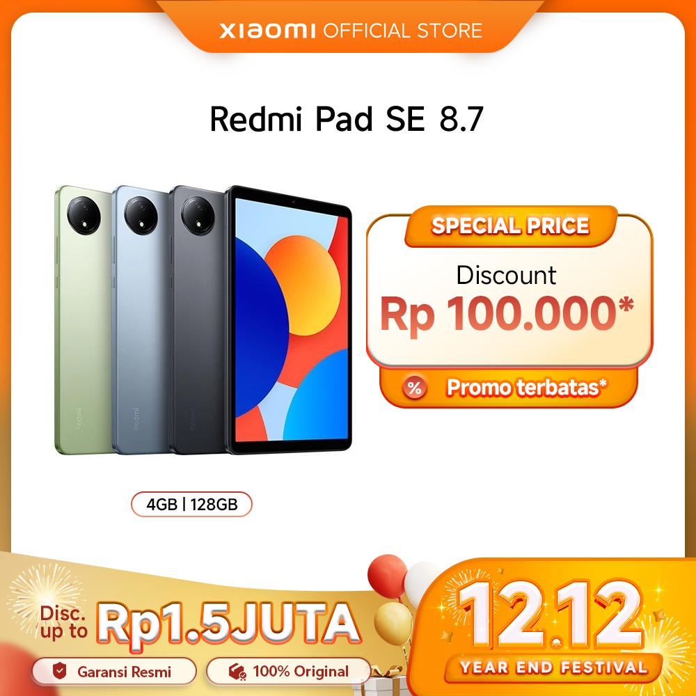 Xiaomi Redmi Pad SE 8.7 (4/128GB) | Layar 8.7" Perlindungan Mata | Refresh Rate 90Hz | Baterai 6650m