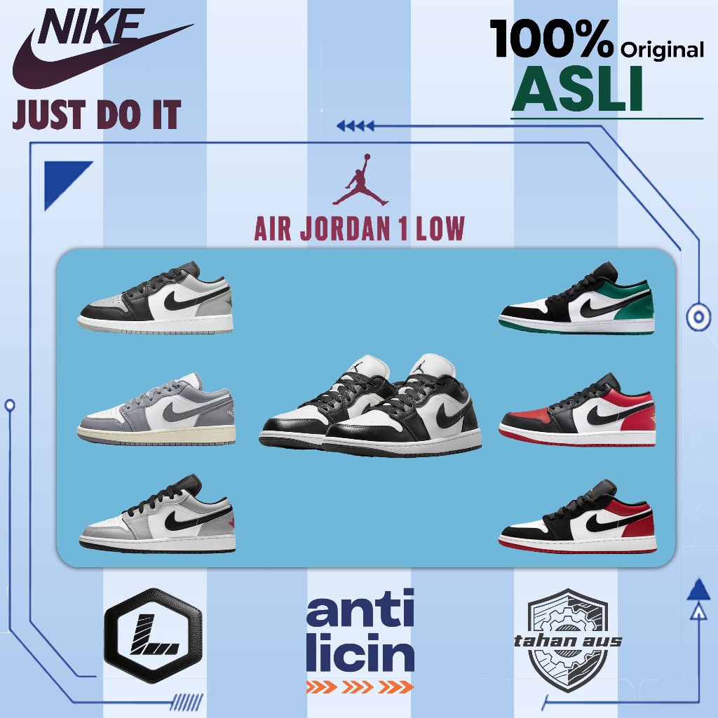 Sepatu Kasual Asli Basket Low-Top AIR JORDAN 1 LOW Asli, Cocok untuk Pria dan Wanita, Tersedia 7 Gay