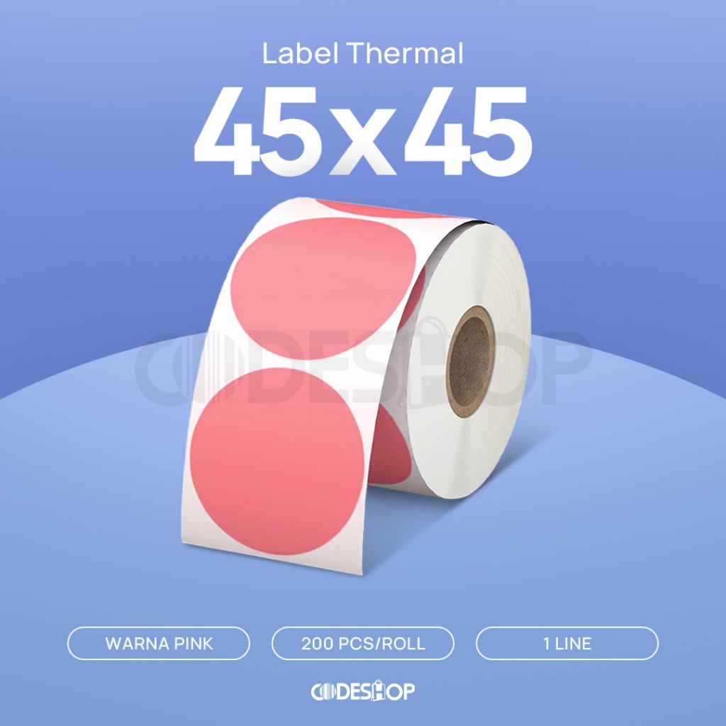 Codeshop Label Stiker Thermal Bulat 45x45 mm Sticker Printer Barcode Warna Pink Isi 200 Pcs